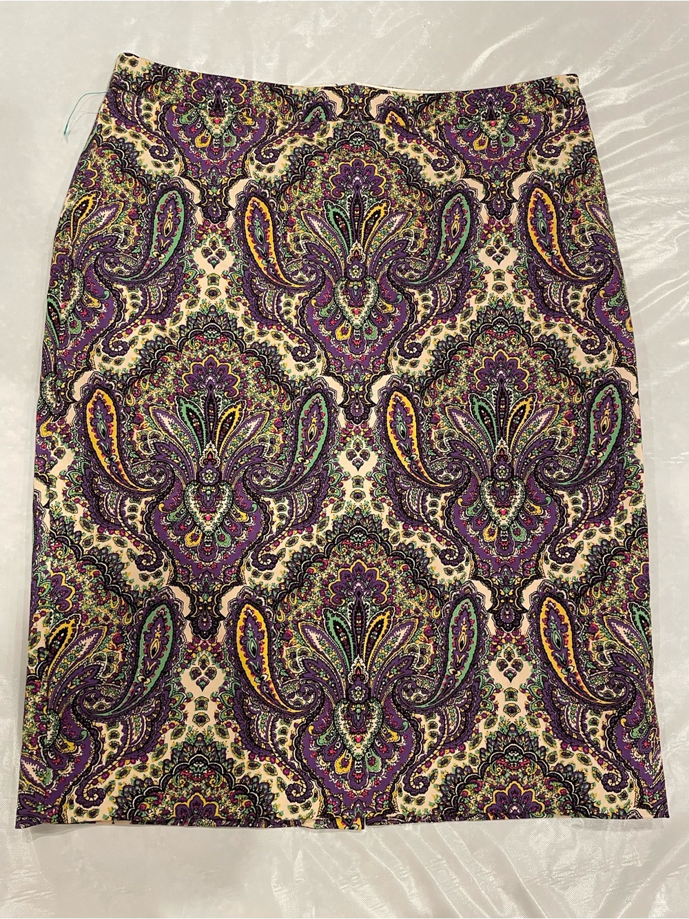 J. Crew Purple and Cream Paisley Pencil Skirt